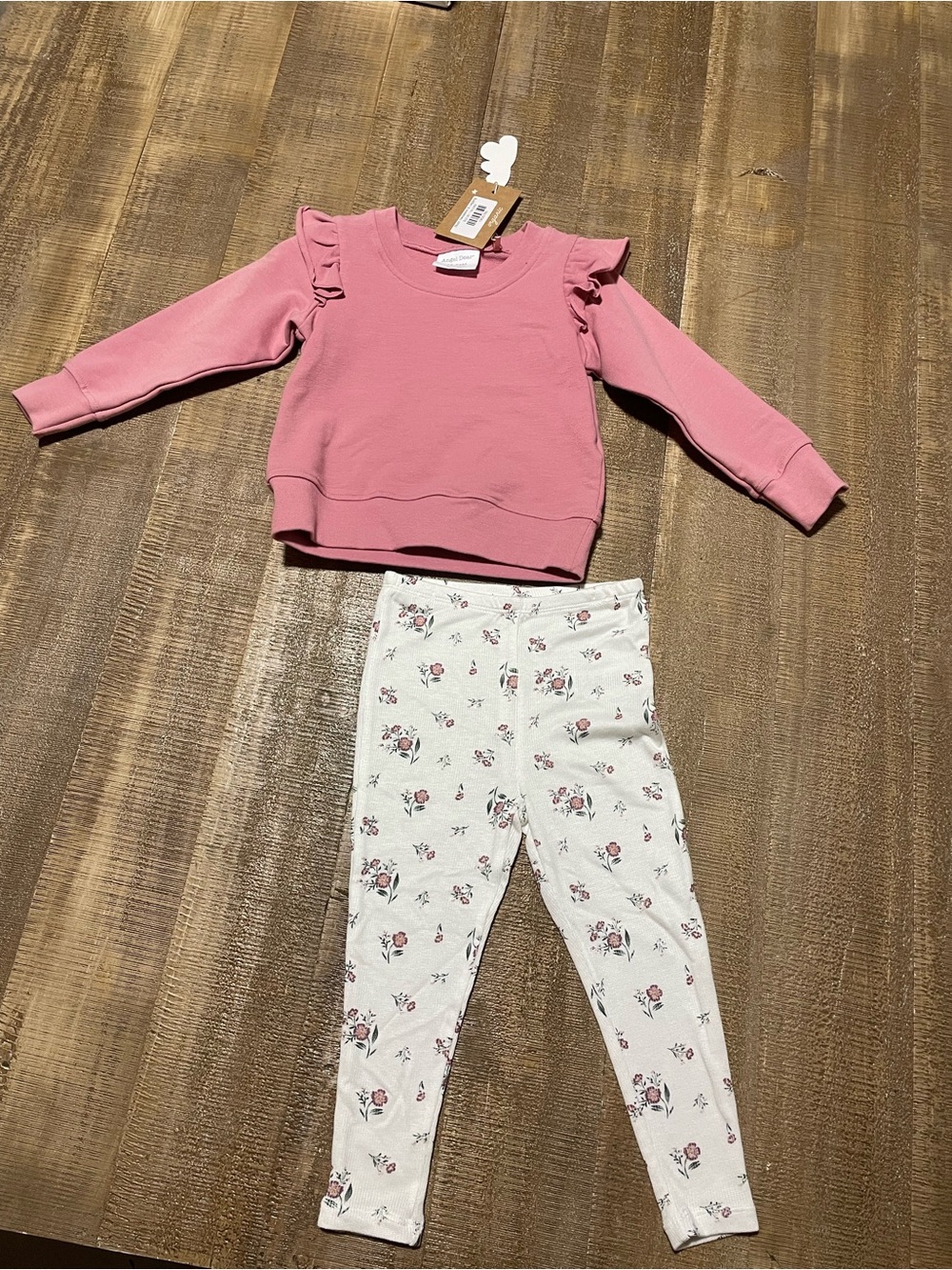 Angel Dear Blush Pink Ruffle Sweatshirt & Floral Leggings Set NEW